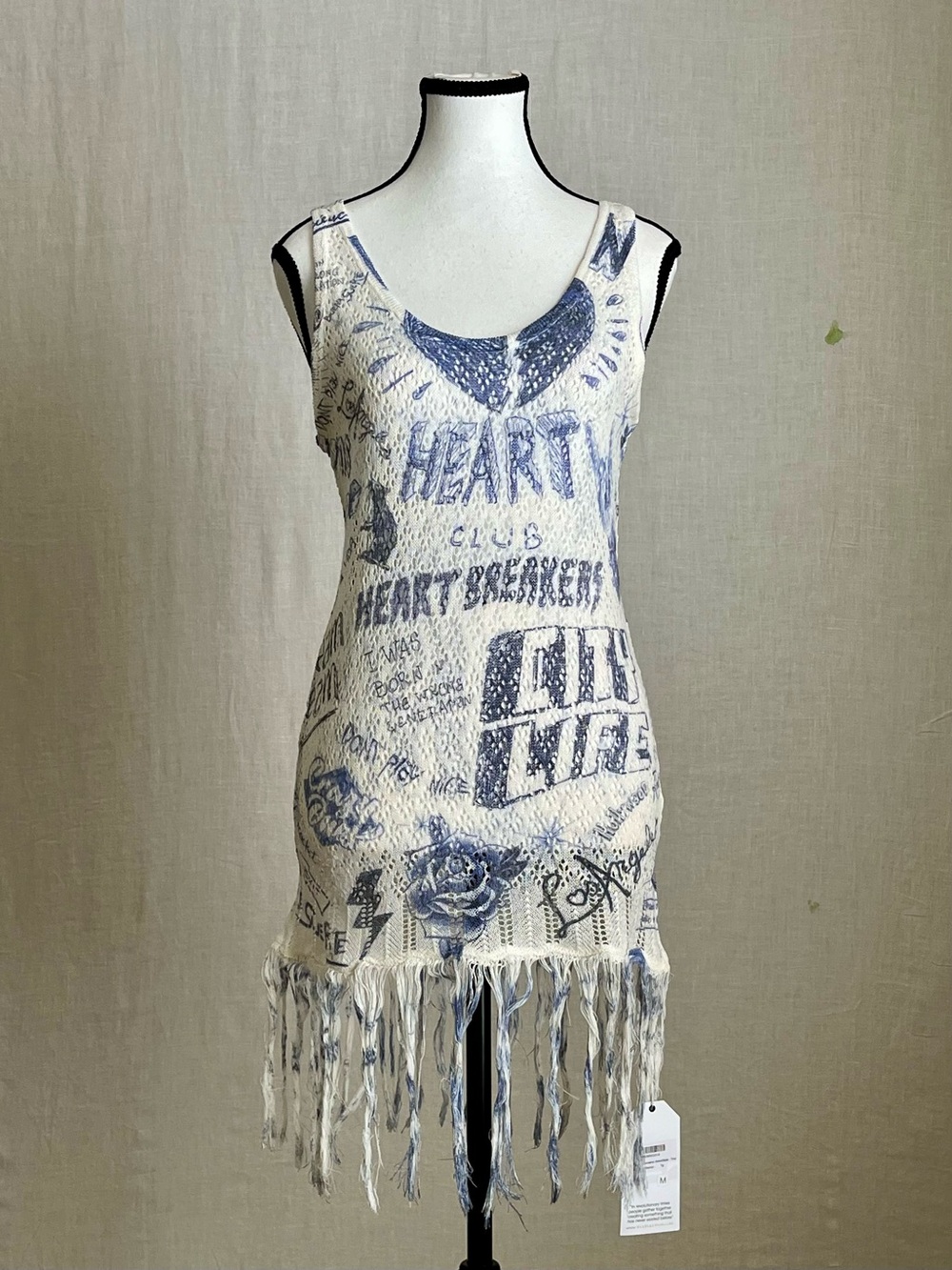 NWT HAPPINESS - Heartbreakers Logomania StreetStyle Fringed Graphic Tunic - M
